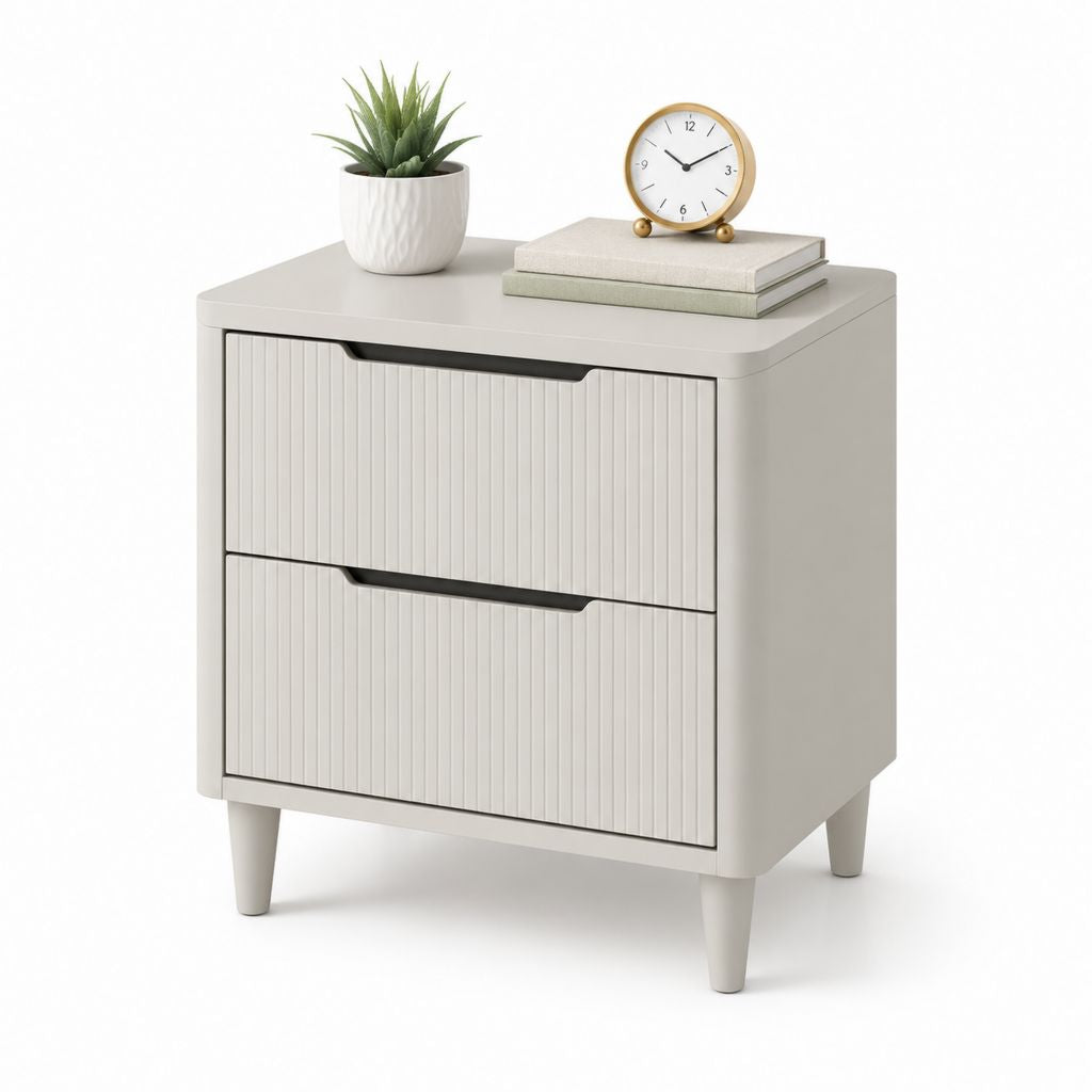 Comodino a 2 cassetti avorio in MDF rettangolare 50 x 40 x 55 cm