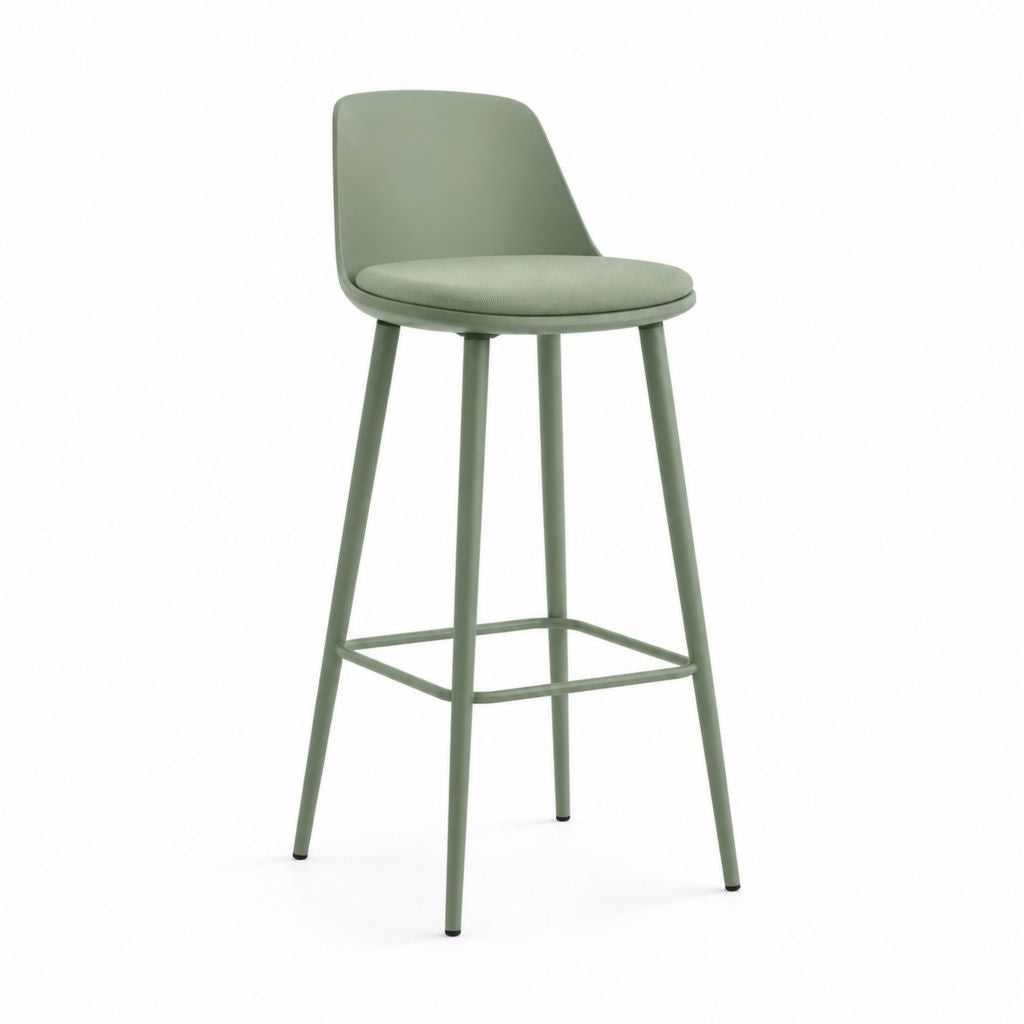 Sgabello da bar verde con schienale in polipropilene struttura in acciaio e seduta in poliestere 48 x 51 x 95 cm
