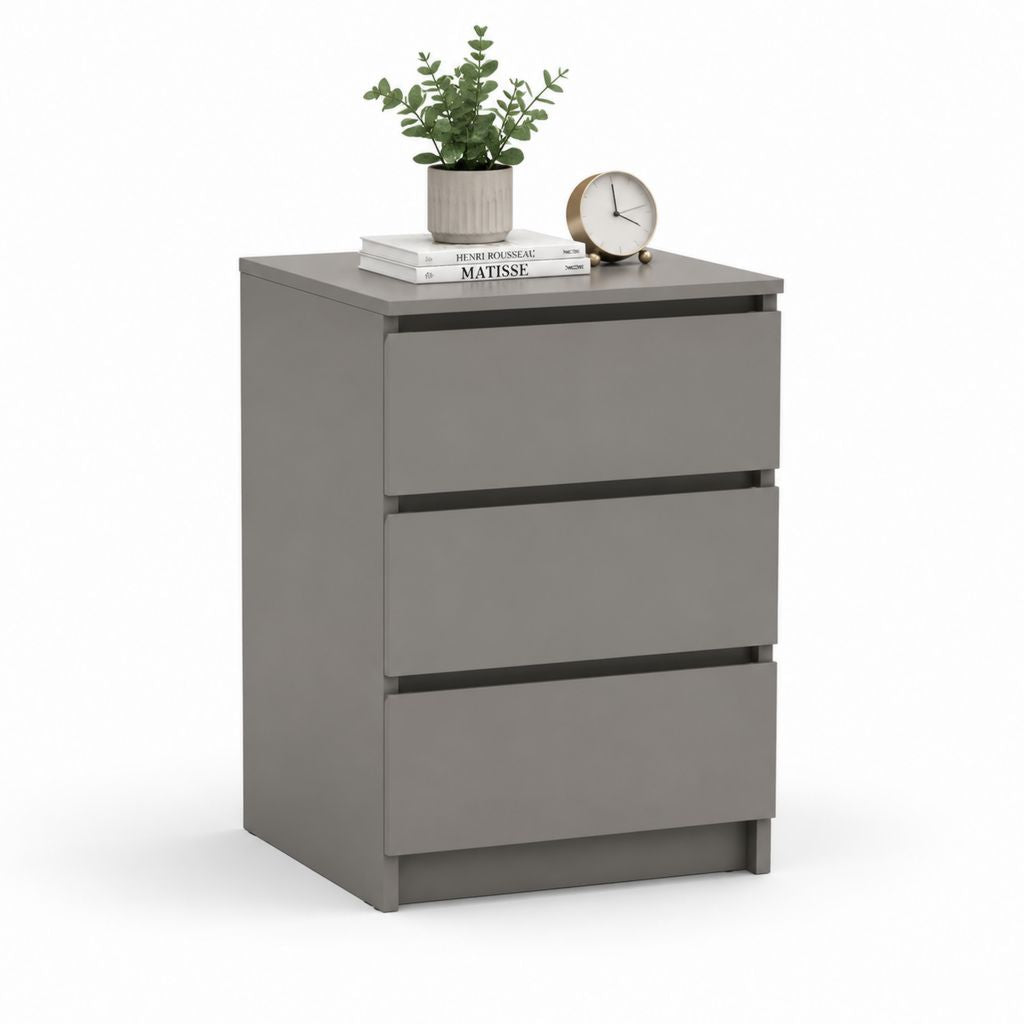 Comodino a 3 cassetti grigio in pannello truciolare 60 x 40 x 70 cm
