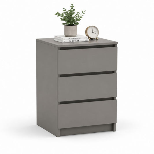 Comodino a 3 cassetti grigio in pannello truciolare 60 x 40 x 70 cm