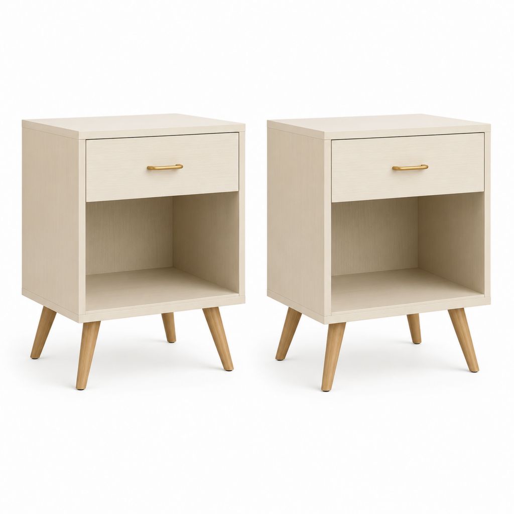 Set di 2 comodini con cassetto e vano aperto beige in MDF laminato 40 x 35 x 60 cm