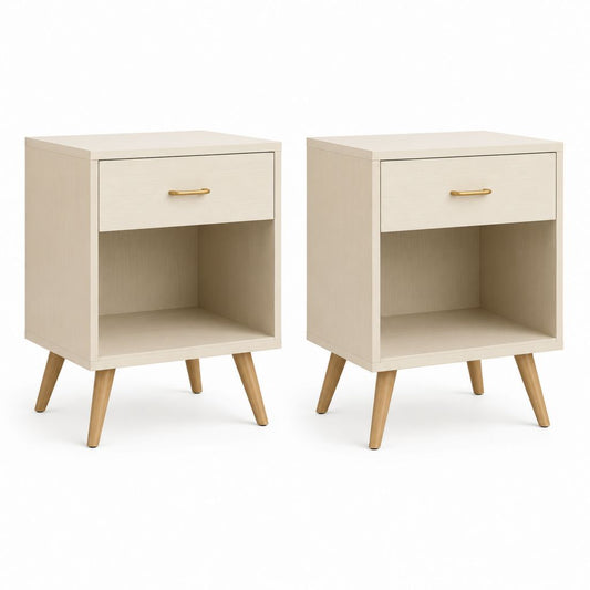 Set di 2 comodini con cassetto e vano aperto beige in MDF laminato 40 x 35 x 60 cm