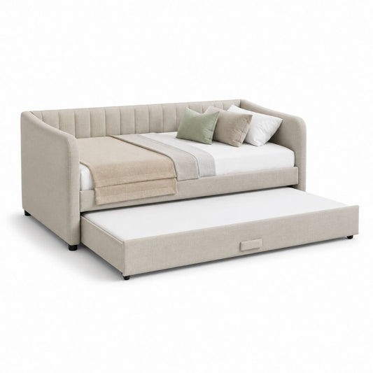 Divano letto estraibile beige in poliestere rettangolare 90 x 200 cm 210 x 100 x 85 cm