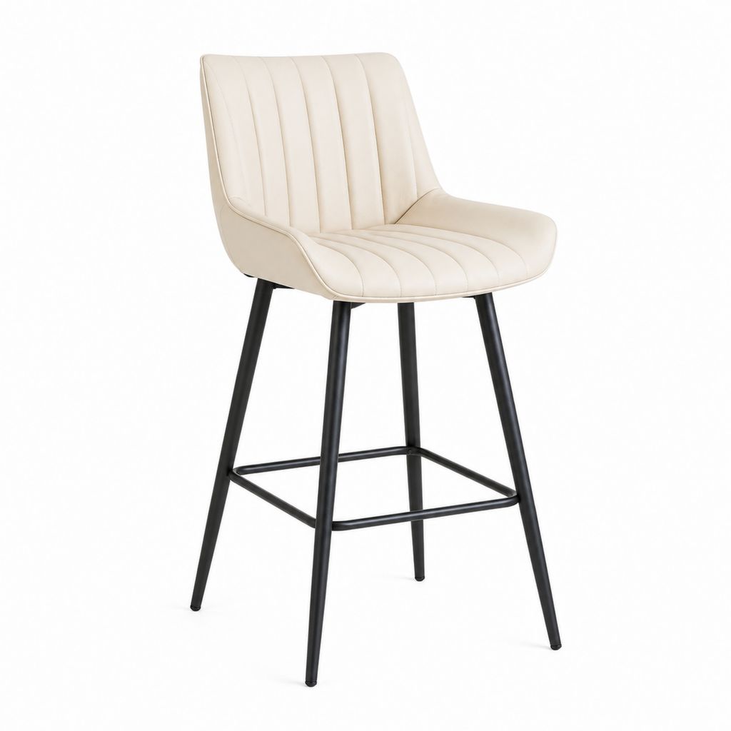 Sgabello da bar beige in poliuretano con schienale e gambe in acciaio 54 x 55 x 98 cm