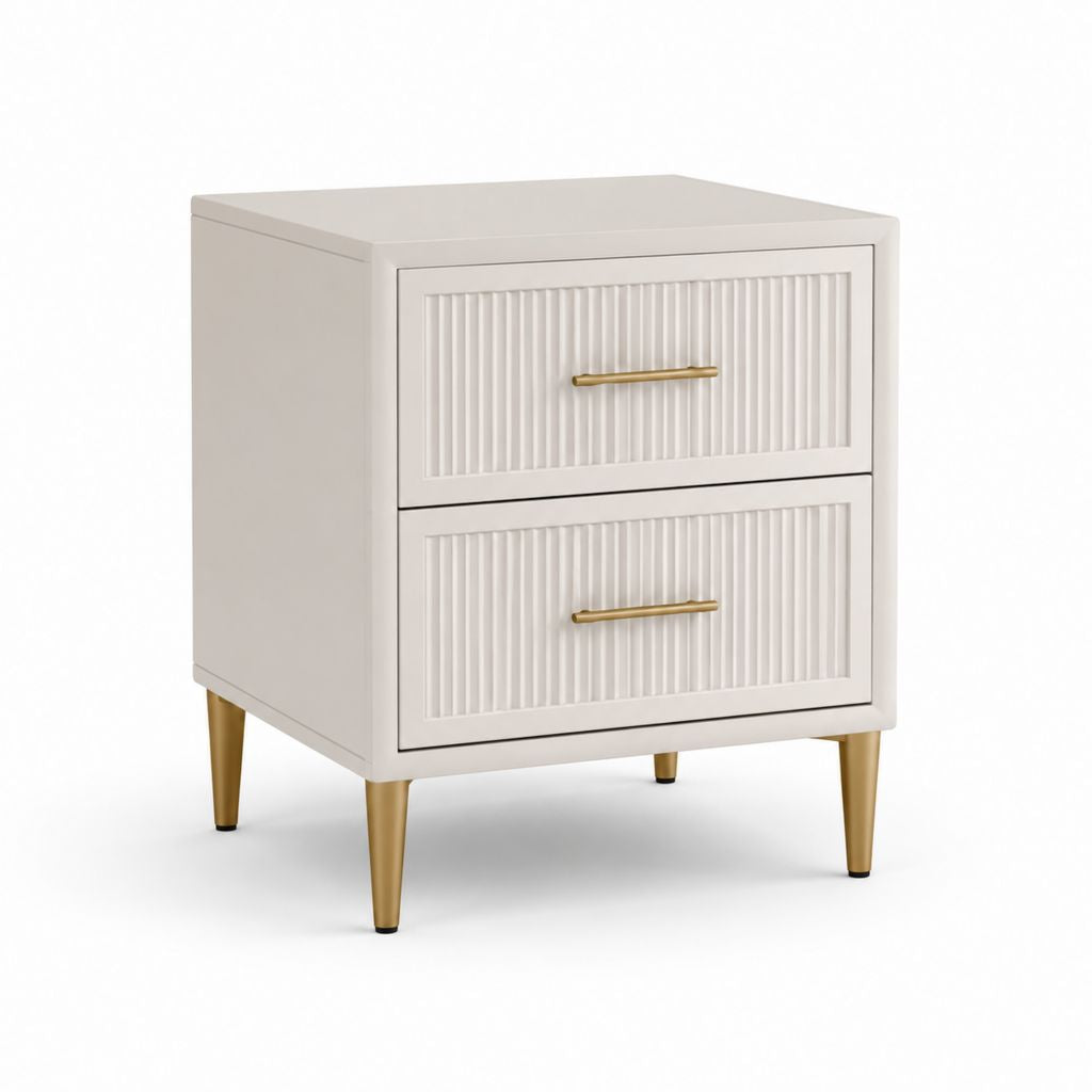 Comodino a 2 cassetti bianco in MDF laccato con gambe in acciaio 50 x 40 x 60 cm