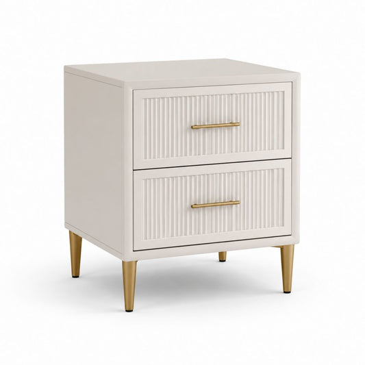 Comodino a 2 cassetti bianco in MDF laccato con gambe in acciaio 50 x 40 x 60 cm