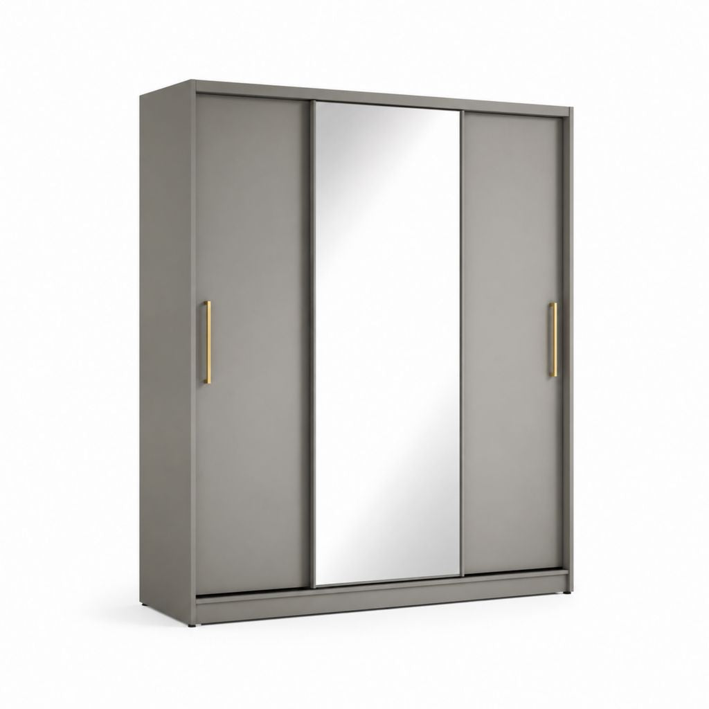 Armadio guardaroba 3 ante scorrevoli grigio in truciolare nobilitato con specchio 180 x 60 x 200 cm