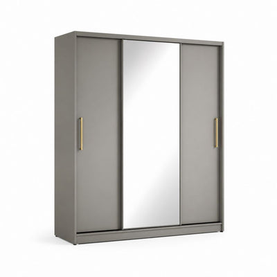 Armadio guardaroba 3 ante scorrevoli grigio in truciolare nobilitato con specchio 180 x 60 x 200 cm