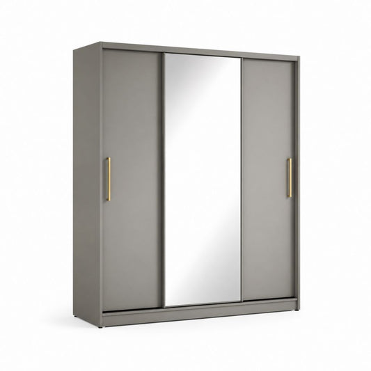 Armadio guardaroba 3 ante scorrevoli grigio in truciolare nobilitato con specchio 180 x 60 x 200 cm