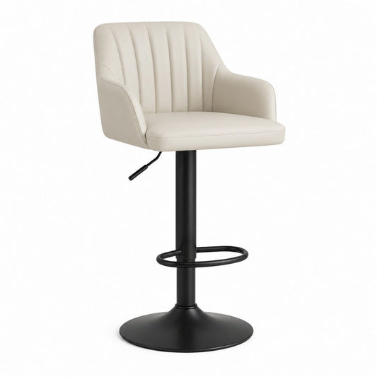 Sgabello da bar girevole regolabile beige in similpelle PU con base in acciaio nero 50 x 52 x 92-113 cm