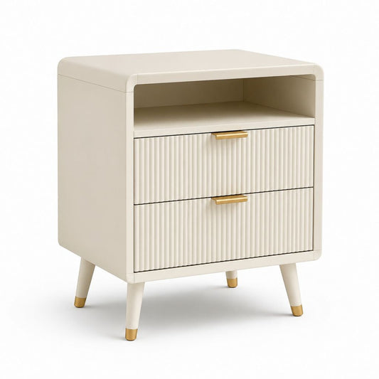 Comodino rettangolare avorio in MDF con 2 cassetti e vano a giorno 60 x 45 x 40 cm