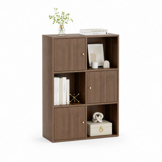 Libreria a 6 vani marrone noce in MDF rettangolare 80 x 30 x 120 cm