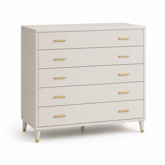 Cassettiera bassa 5 cassetti avorio in MDF rettangolare 100 x 45 x 110 cm