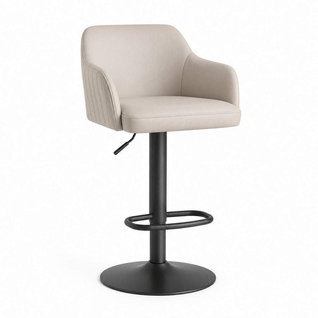 Sgabello da bar girevole beige in pelle PU con base rotonda nera regolabile 55 x 52 x 90-110 cm