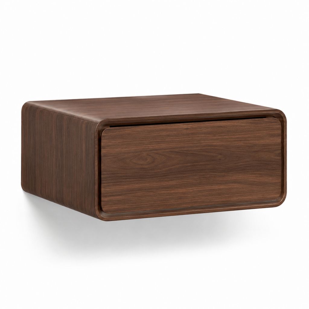 Comodino sospeso marrone noce in pannello MDF impiallacciato con cassetto 50 x 40 x 25 cm