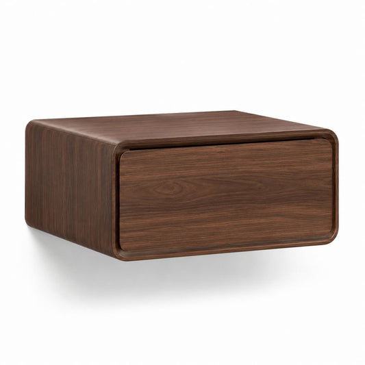 Comodino sospeso marrone noce in pannello MDF impiallacciato con cassetto 50 x 40 x 25 cm