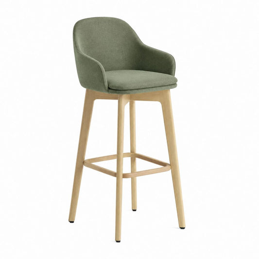 Sgabello da bar con braccioli verde in poliestere e legno massello 52 x 54 x 101 cm