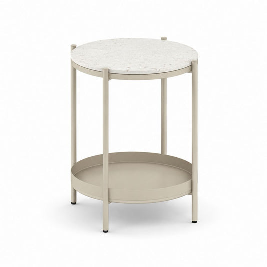 Tavolino laterale rotondo beige in acciaio e piano in pietra composita Ø 45 cm x H 55 cm