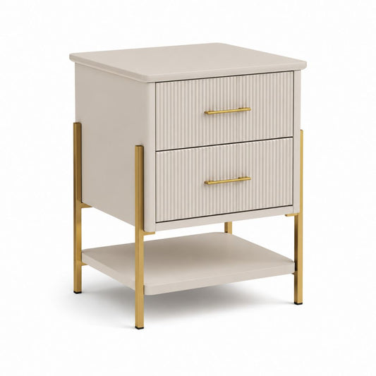 Comodino con 2 cassetti beige in MDF e acciaio 45 x 40 x 60 cm