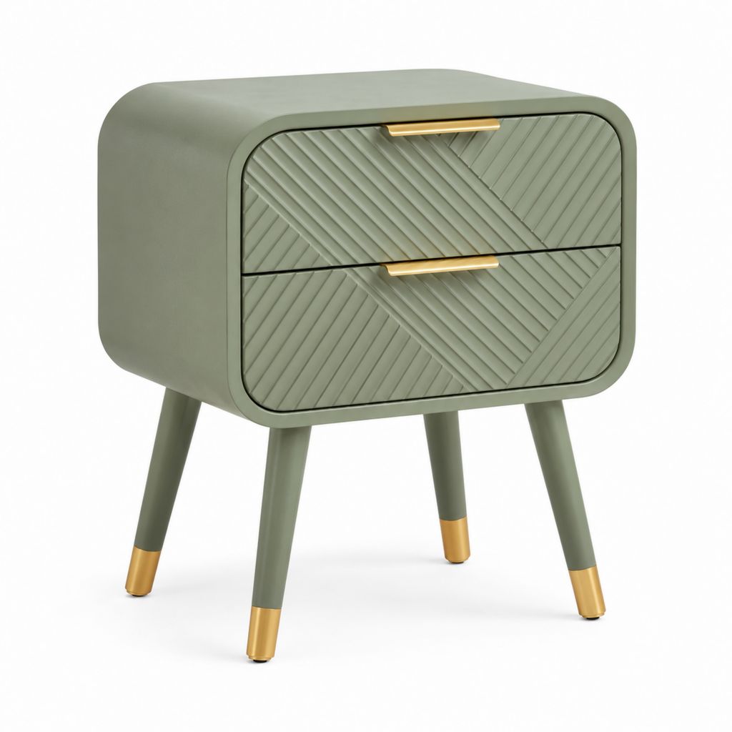 Comodino 2 cassetti verde salvia in MDF rettangolare 50 x 40 x 60 cm