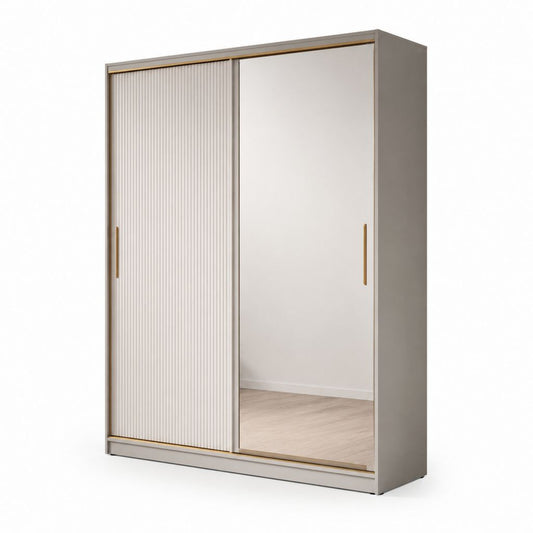 Armadio guardaroba a 2 ante scorrevoli bianco in pannello di particelle con specchio 120 x 60 x 200 cm