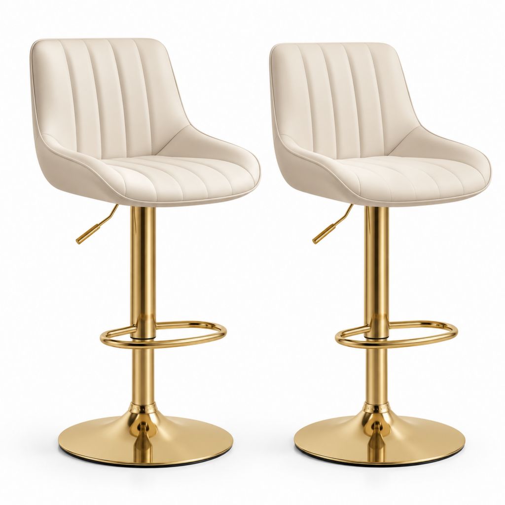 Set di 2 sgabelli da bar regolabili girevoli beige in pelle PU con base rotonda in acciaio dorato 48 x 52 x 92-113 cm