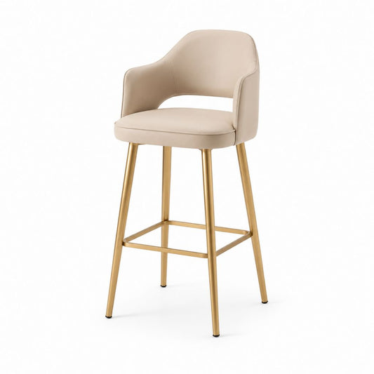 Sgabello da bar beige in pelle PU con struttura in acciaio dorato 54 x 55 x 101 cm