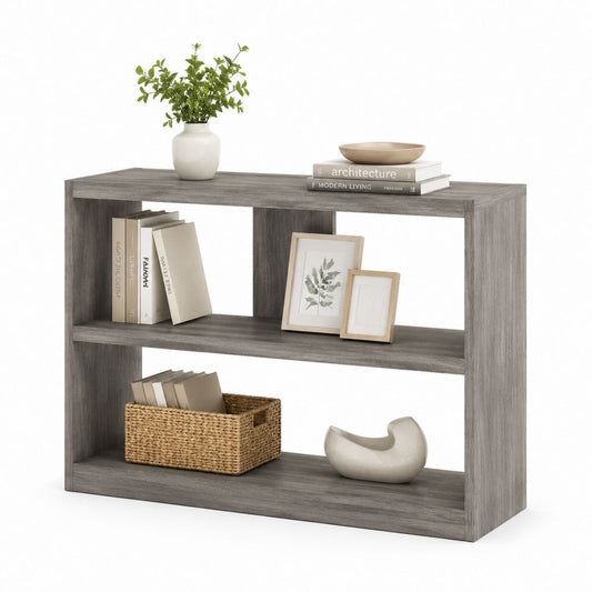 Libreria bassa a 3 ripiani grigio rovere in pannello truciolare 120 x 30 x 90 cm