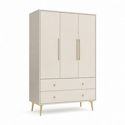 Armadio guardaroba 3 ante con 2 cassetti avorio in pannello truciolare nobilitato 120 x 55 x 200 cm